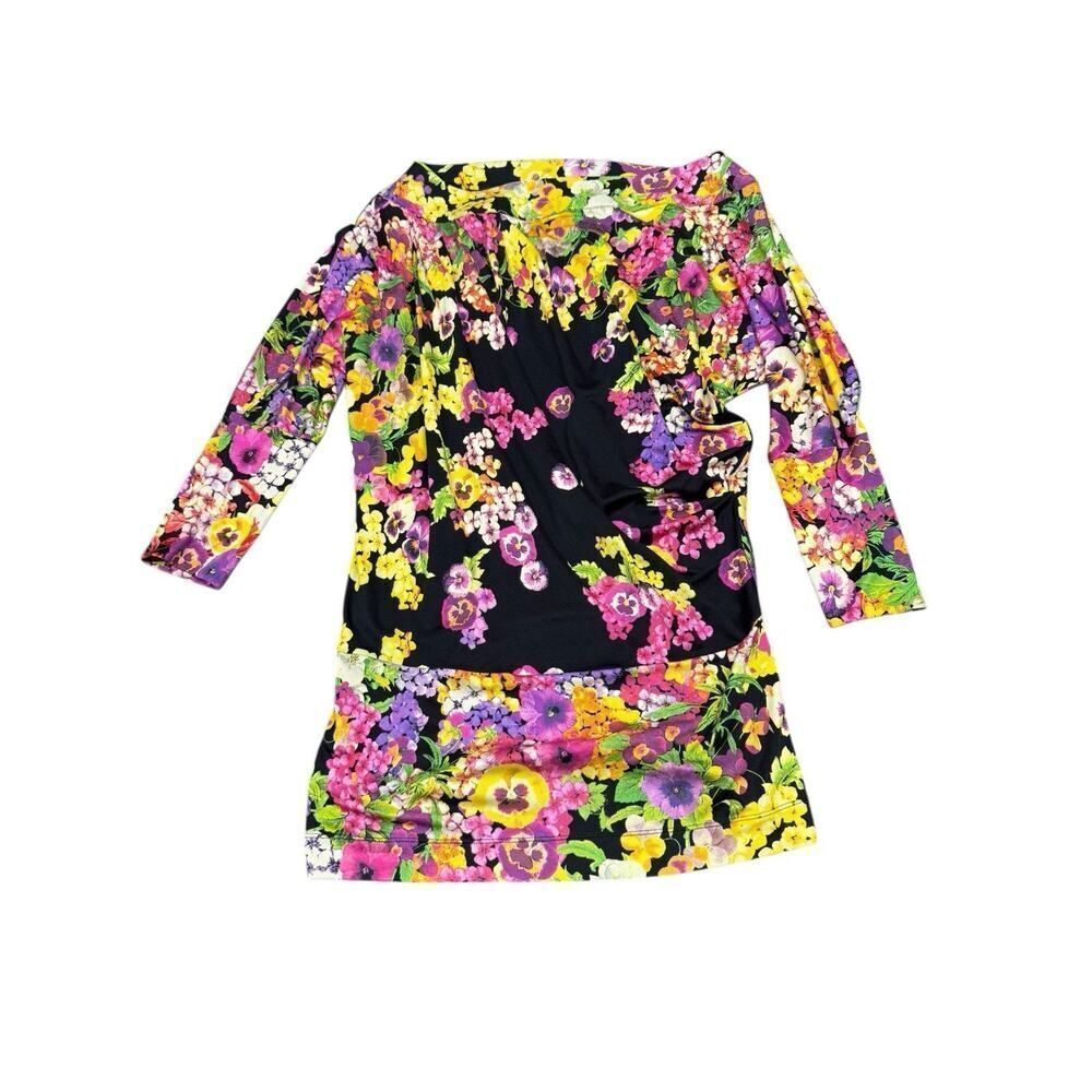 Roberto Cavalli Class Silk Floral Blouse Sz 8 Black Multicolor Off Shoulder 3/4